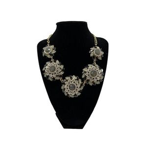 Gorgeous Floral Swirl Black Gray Clear Stone 16 Inch Necklace